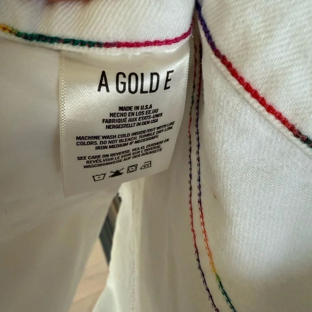 Agolde 27 Jaden Cut Off Short in White Space w/ rainbow stitch